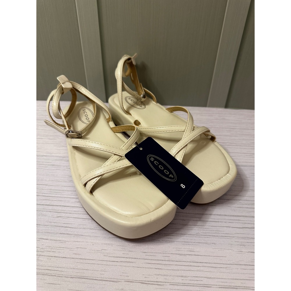 Scoop Womens Platform Strappy Sandal Bone Bone WMSP25AM222EL Size 8 NEW